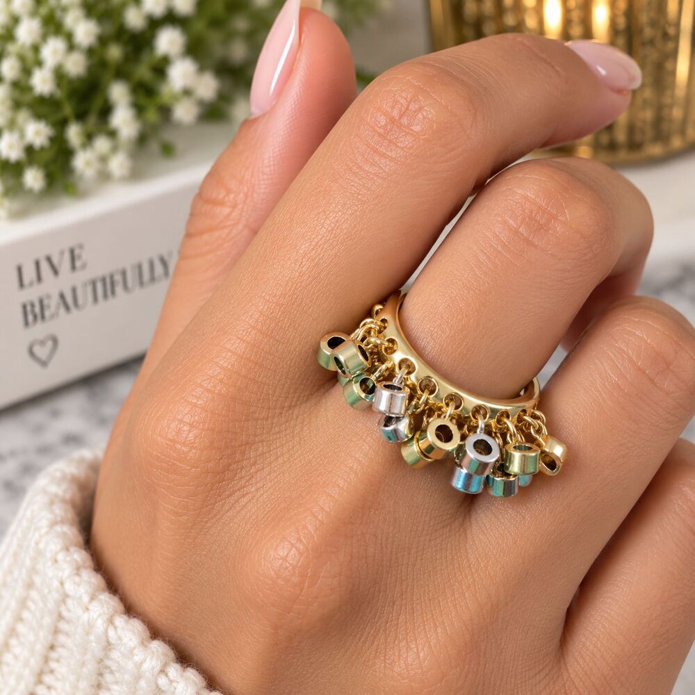 Calu Gold Plated Charm Ring Gold Silver Tone Womens Size 7 Statement Jewelry